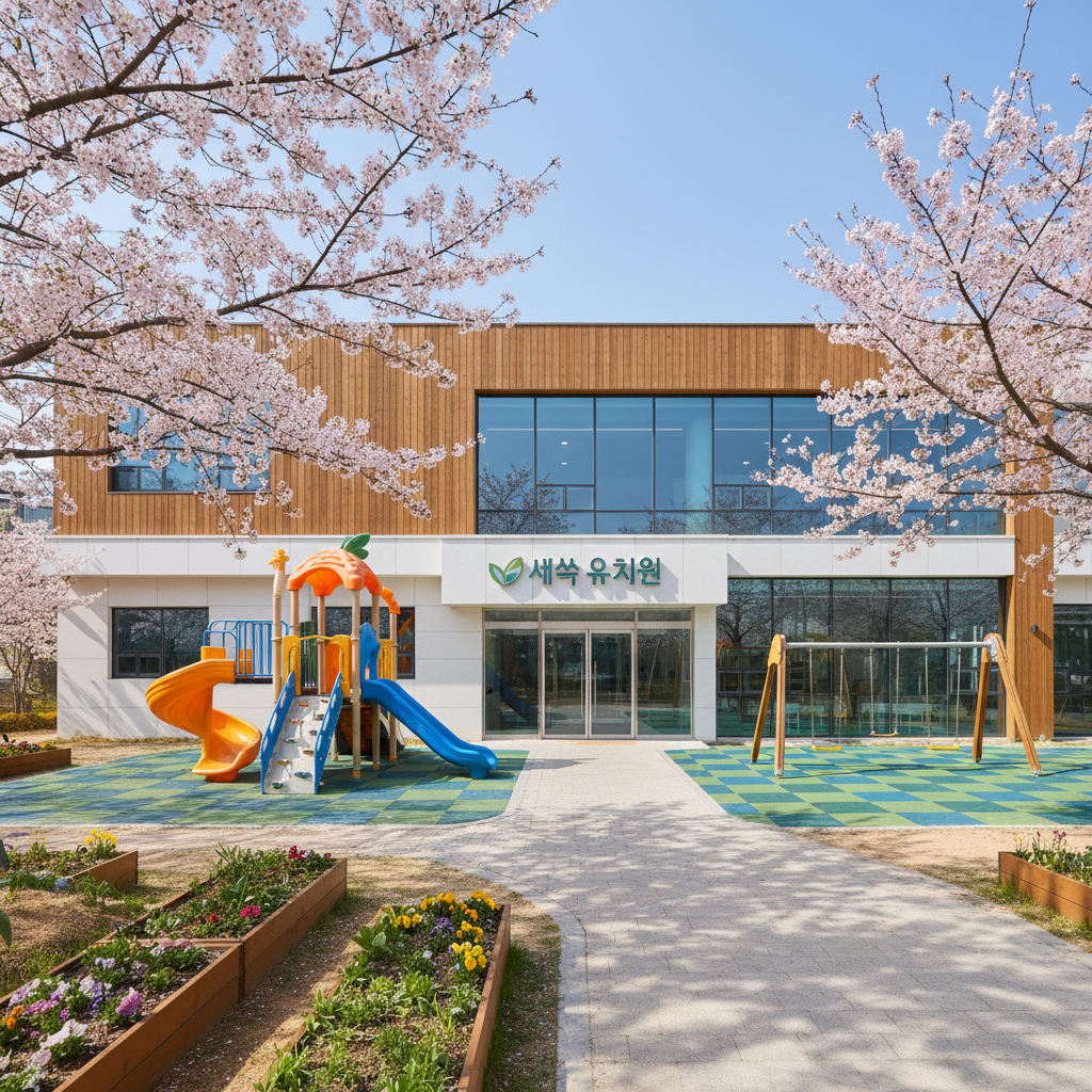 어린이집 건물 외관과 놀이터