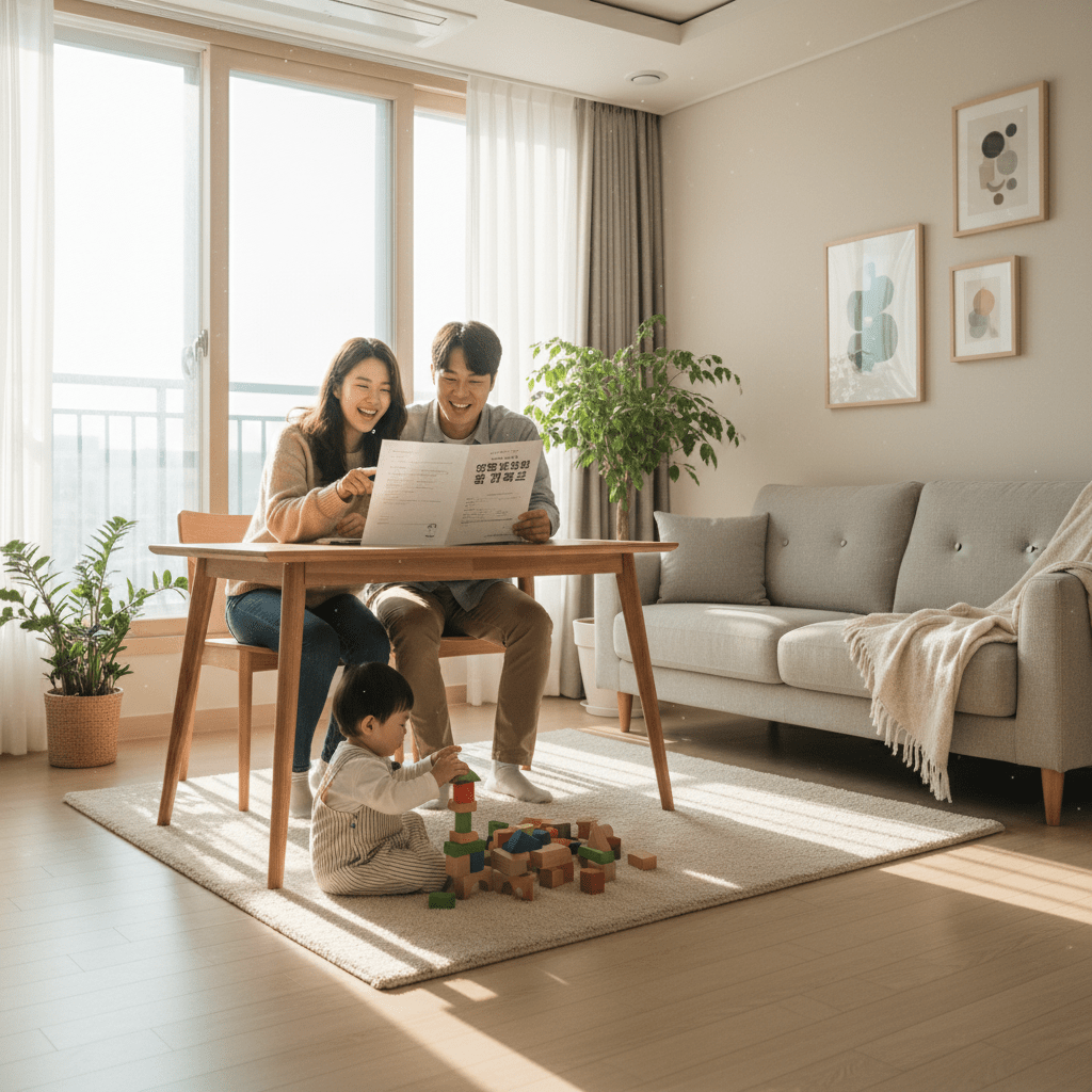 육아 지원 정책을 확인하는 가족