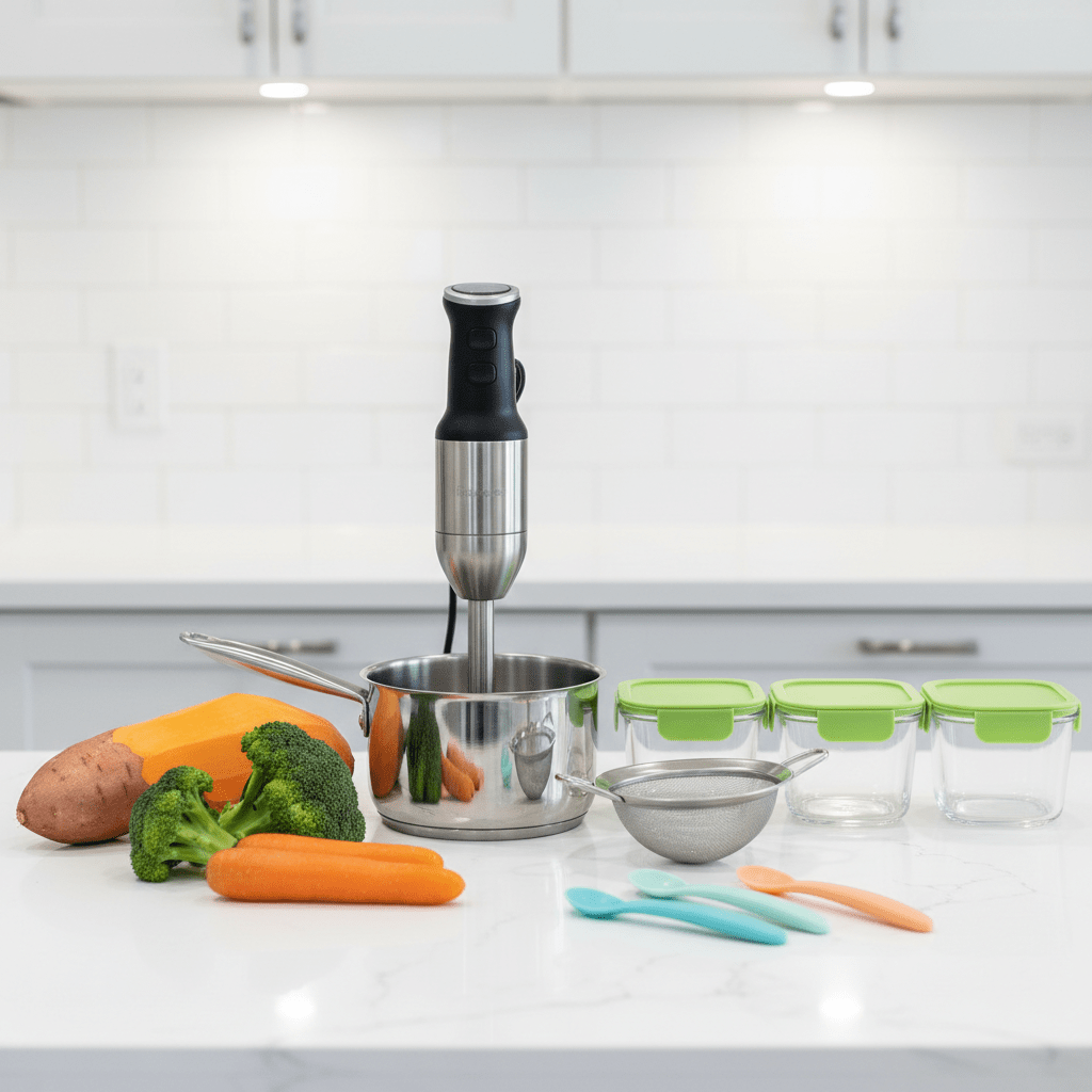 이유식 만들기 도구 - 핸드블렌더 소분용기 이유식체 실리콘 수저