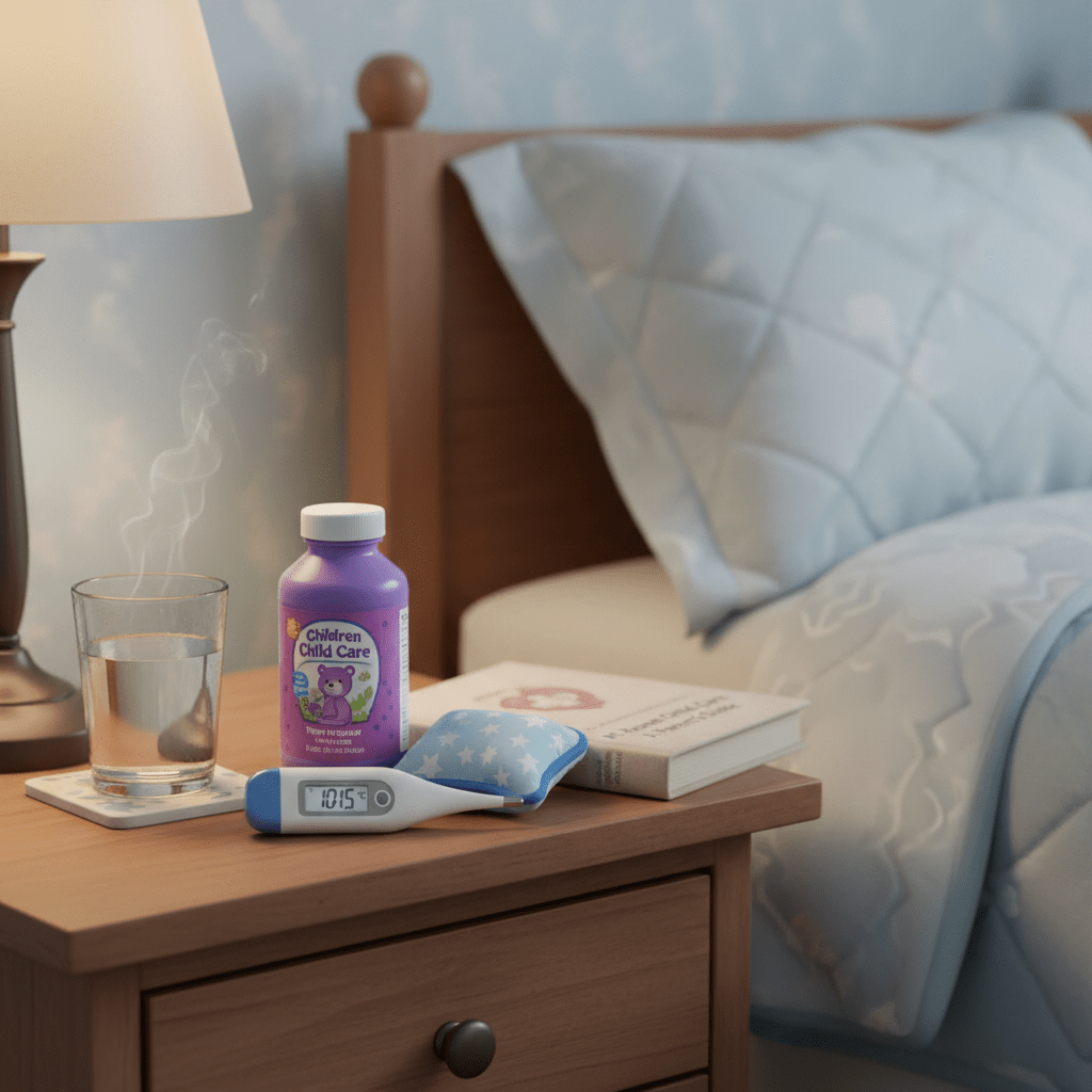 아이 열날 때 응급 키트 - 체온계 해열제 아이스팩